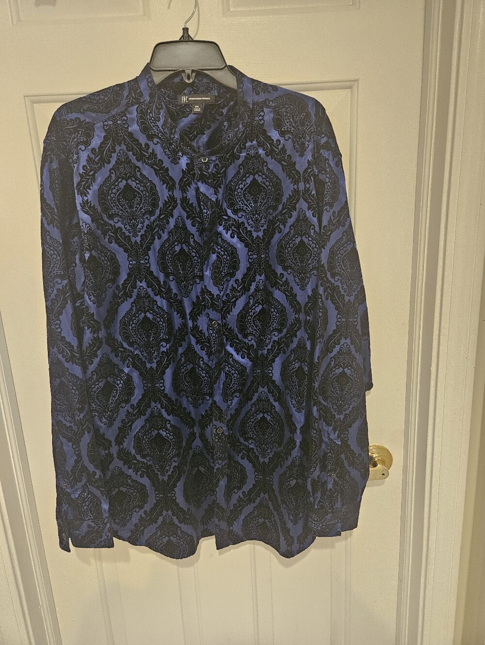 Blue and Black Paisley Print Button-Up Shirt